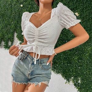 White Eyelet Ruched Crop Top

NWT | Sizes S–XL